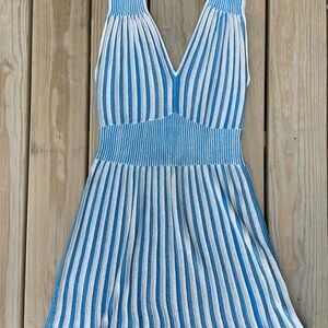 Missoni Blue, ivory and gold striped ribbed mini dress